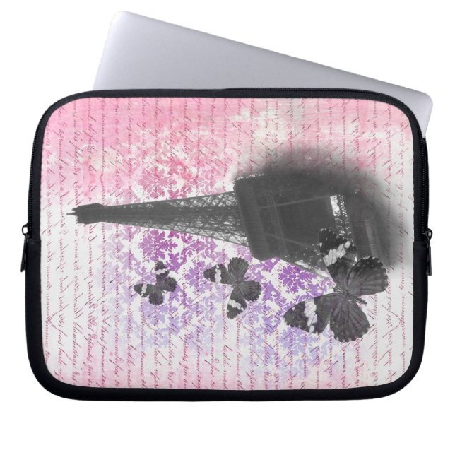 Eiffel torn & Butterflies Laptop Sleeve (Framsidan)