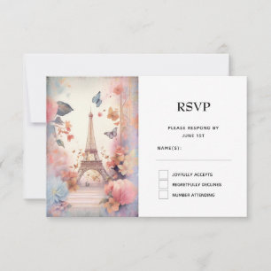 Eiffel Torn Butterflies och Flowers OSA Kort