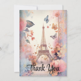 Eiffel Torn Butterflies och Flowers Tack Kort