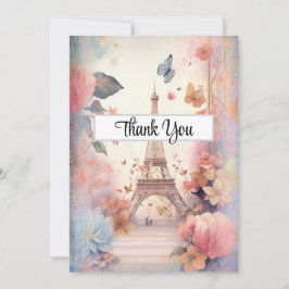 Eiffel Torn Butterflies och Flowers Tack Kort