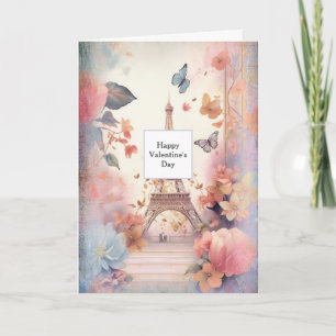 Eiffel Torn Butterflies och Flowers Valentines Helgkort