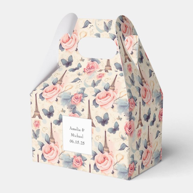Eiffel Torn Butterfly och Ro Mönster Bröllop Presentaskar (Framsidan Sidan)