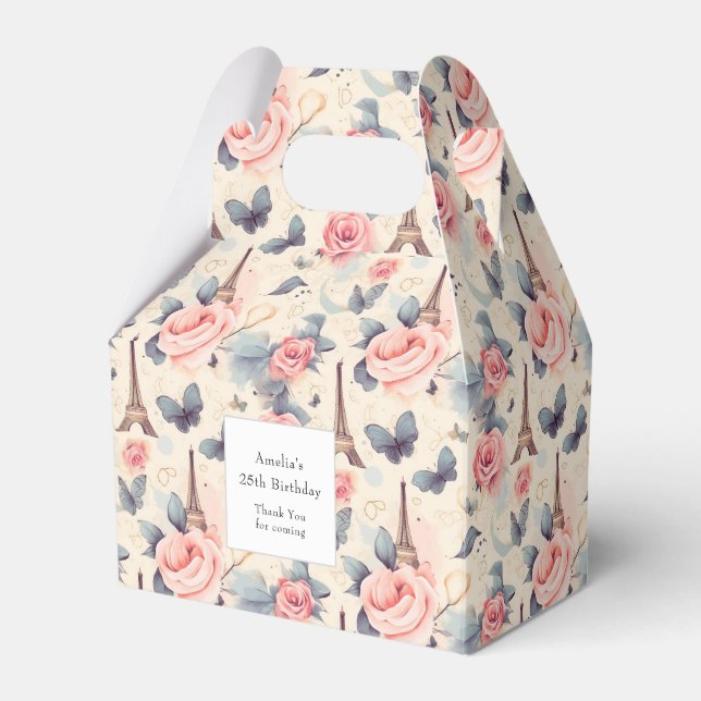 Eiffel Torn Butterfly och Ro Mönster födelsedag Presentaskar (Framsidan Sidan)