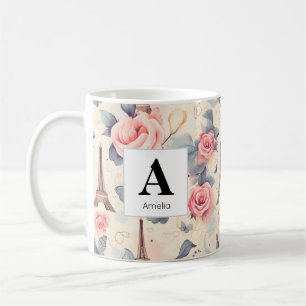 Eiffel Torn Butterfly och Ro Mönster Kaffemugg