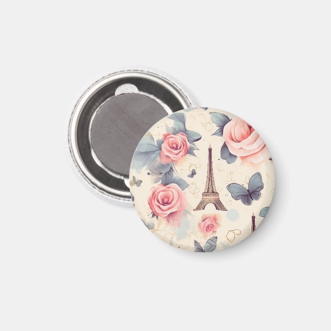 Eiffel Torn Butterfly och Ro Mönster Magnet (Front/Back)