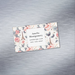 Eiffel Torn Butterfly och Ro Mönster Magnetiska Visitkort