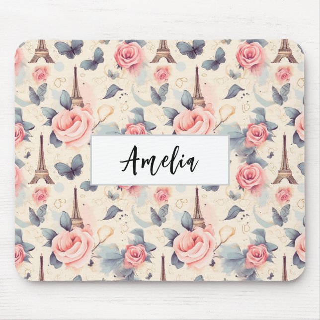 Eiffel Torn Butterfly och Ro Mönster Musmatta (Framsidan)
