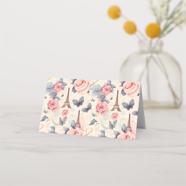 Eiffel Torn Butterfly och Ro Mönster Placeringskort (Framsida)