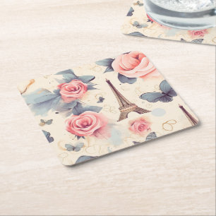 Eiffel Torn Butterfly och Ro Mönster Underlägg Papper Kvadrat