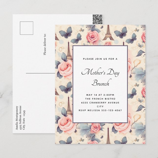 Eiffel Torn Butterfly och Ro Mors dag Vykort (Fram/baksida)