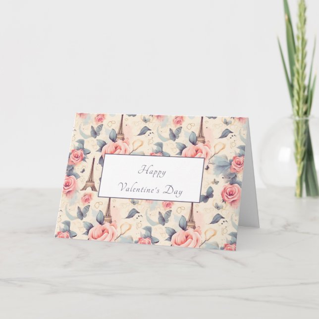 Eiffel Torn Butterfly och Ro Valentindagen Helgkort (Framsida)