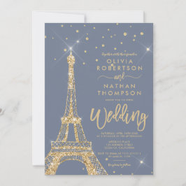 Eiffel torn chic guld glitter gnistra bröllop inbjudningar