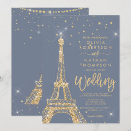 Eiffel torn chic guld glitter gnistra bröllop inbjudningar