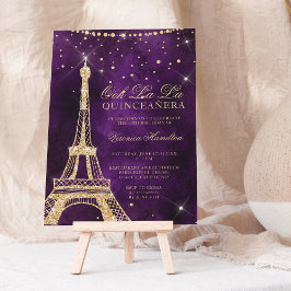 Eiffel torn chic guld glitter lila quinceanera inbjudningar