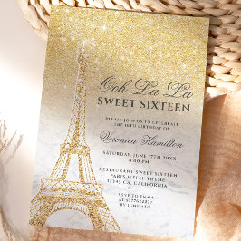 Eiffel torn chic guld glitter marble Sweet 16 Inbjudningar