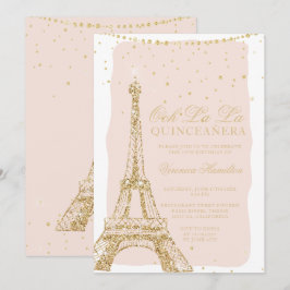 Eiffel torn chic guld glitter  quinceanera inbjudningar