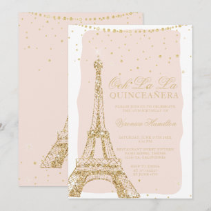 Eiffel torn chic guld glitter quinceanera inbjudningar