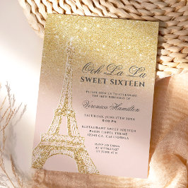Eiffel torn chic guld glitter rosa Sweet 16 Inbjudningar