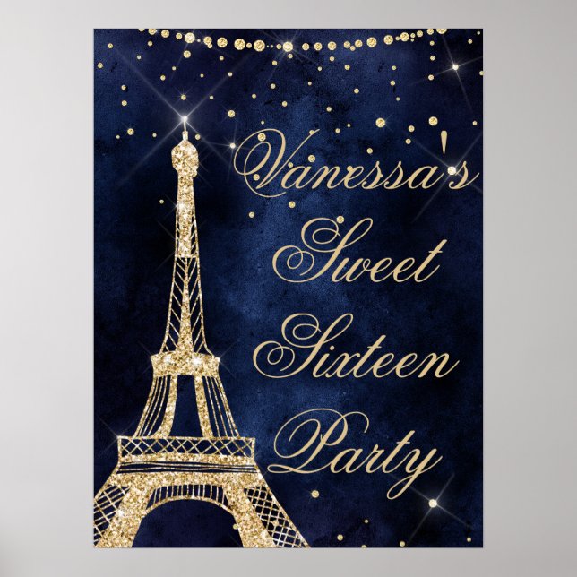 Eiffel Torn chic guld söt 16 välkomsttecken Poster (Framsidan)