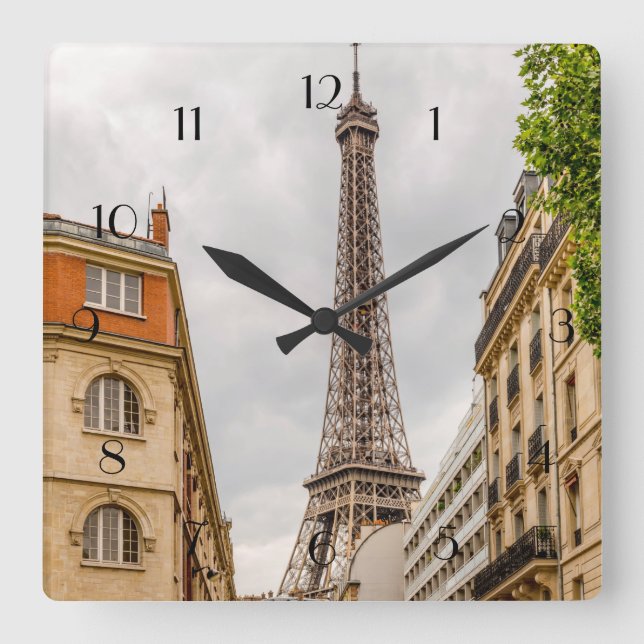 Eiffel Torn Clock Fyrkantig Klocka (Framsida)