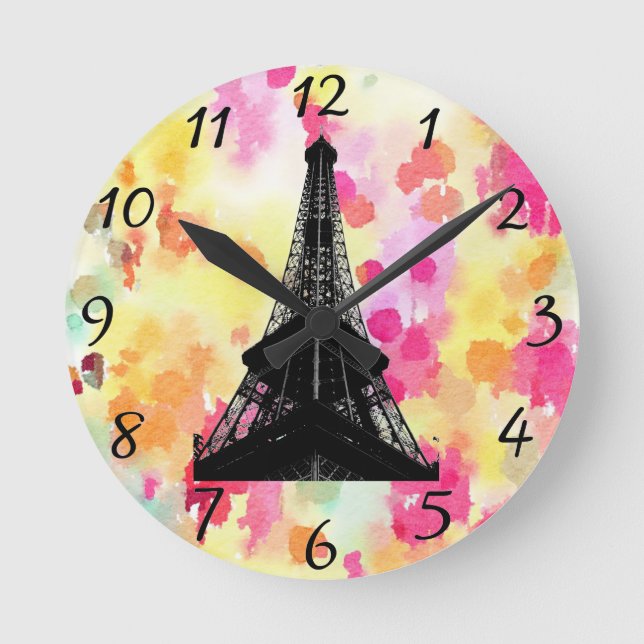 Eiffel Torn Clock Rund Klocka (Framsida)