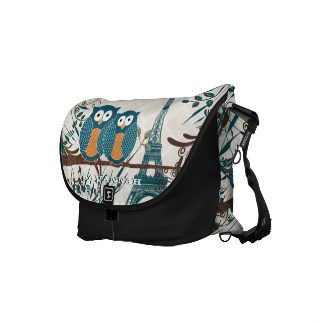 Eiffel Torn Cute Teal Uggla du väljer Färg Kurir Väska (Högra Framsidan)