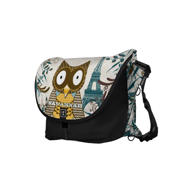 Eiffel Torn Cute Uggla Du väljer Färg Messenger Bag (Högra Framsidan)