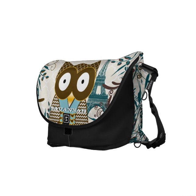 Eiffel Torn Cute Uggla Du väljer Färg Messenger Bag (Högra Framsidan)