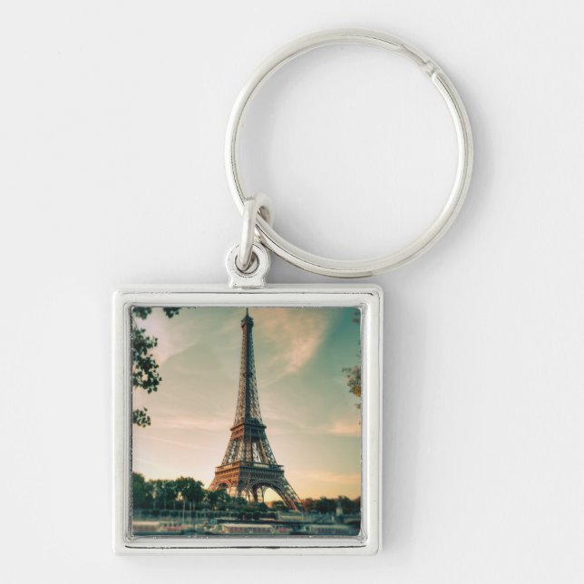 Eiffel torn dekorativ kudde fyrkantig silverfärgad nyckelring (Framsidan)