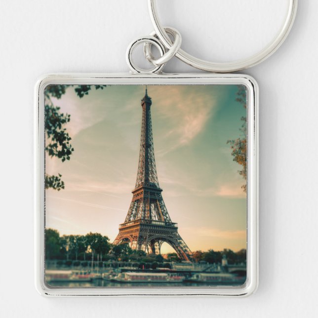 Eiffel torn dekorativ kudde fyrkantig silverfärgad nyckelring (Framsidan)