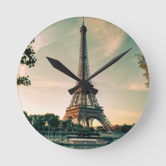 Eiffel torn dekorativ kudde rund klocka (Framsida)
