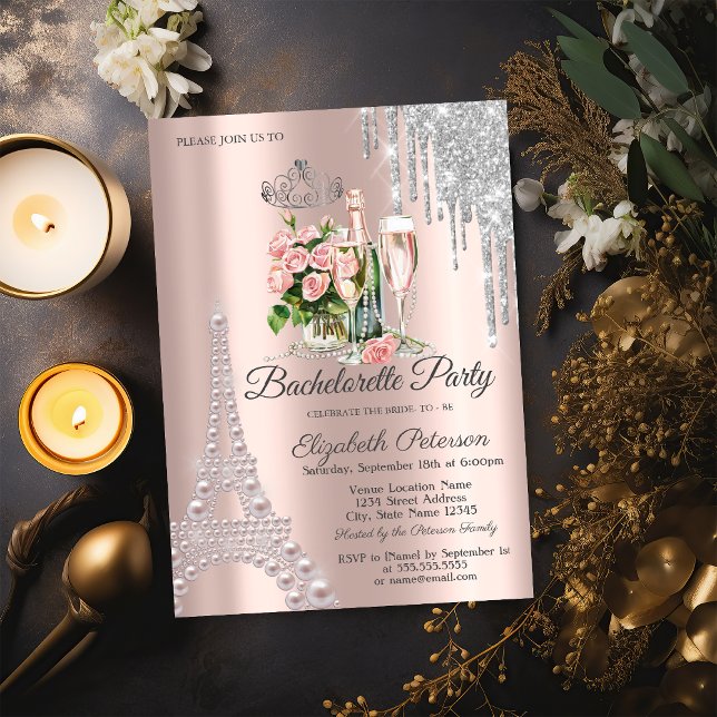 Eiffel Torn,Drips Vin Pearls Bachelorette Party Inbjudningar (Skapare uppladdad)