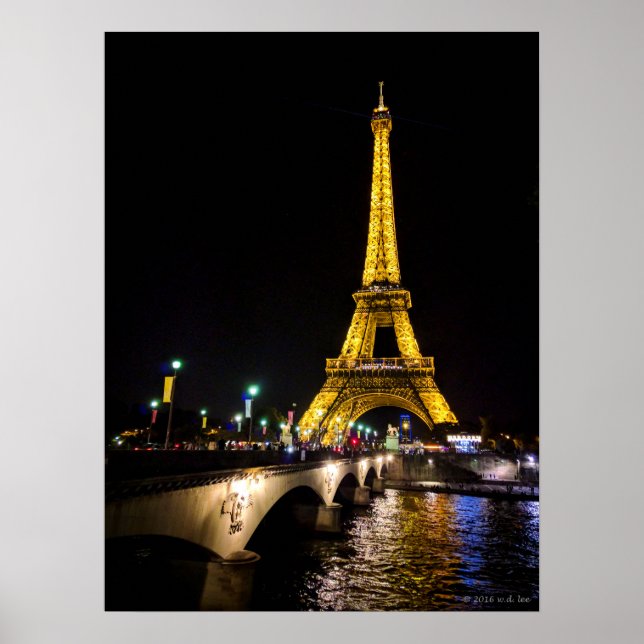 Eiffel Torn efter natten i Paris, Frankrike Poster (Framsidan)