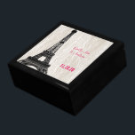 Eiffel Torn Faux Wood Grain Keepsaké Smyckeskrin<br><div class="desc">Anpassningsbar Designer-Smyckeskrin för bröllop Black Lacquer Personlig Designer eller Elegant för minneslåda Unik julklapp eller Valentines day-gåvor på årsdagen för Bröllop</div>