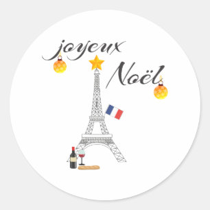 Eiffel Torn Flagga av Frankrike Joyeux Noel Runt Klistermärke