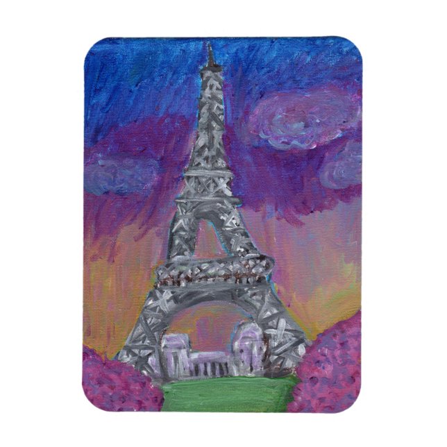 Eiffel Torn Folk Art Paris Springtime-målning Magnet (Vertikal)