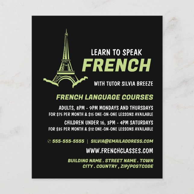 Eiffel Torn, Fransk Language Course Advertising Flygblad (Framsidan)