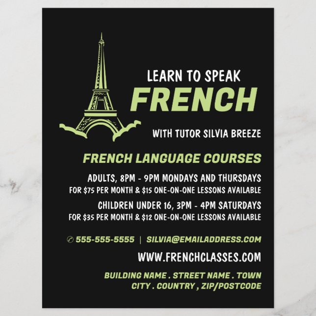 Eiffel Torn, Fransk Language Course Advertising Reklamblad (Framsidan)
