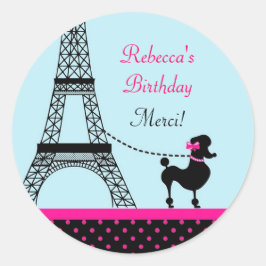 Eiffel Torn Girl Birthday Favor Sticker Runt Klistermärke