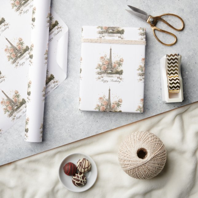 Eiffel Torn ’Grattis på födelsedagen’ med eget nam Presentpapper (Hantverk)