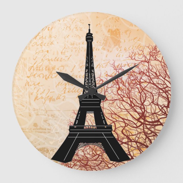 Eiffel Torn Grunge Wall Clock Stor Klocka (Framsida)