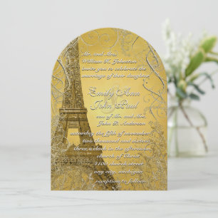 Eiffel Torn Guld Swirl Löv Burnt Guld Metallic Inbjudningar