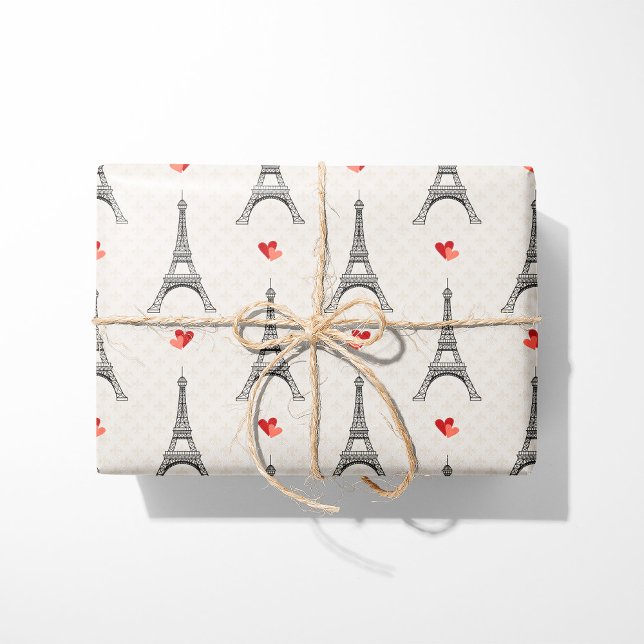 Eiffel Torn & Hearts Presentpapper (Skapare uppladdad)