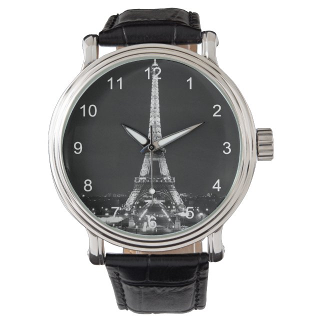 Eiffel Torn i Black and White Armbandsur (Framsida)