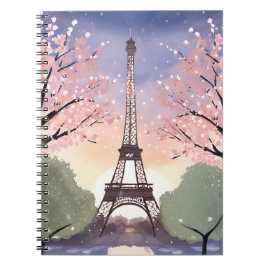 Eiffel Torn i Bloom | Paris Frankrike Watercolor Anteckningsbok