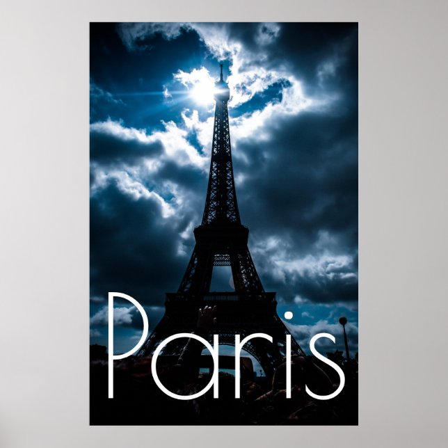 Eiffel Torn i Blue Paris Night Poster (Framsidan)