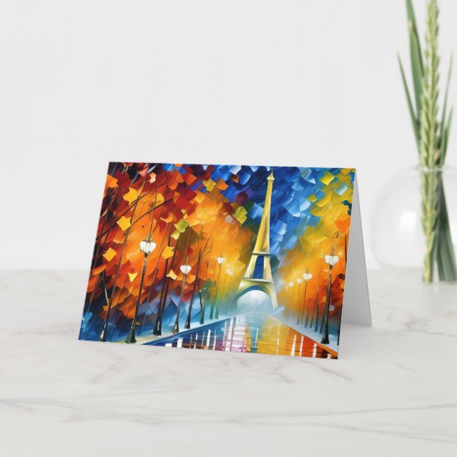 Eiffel Torn i en blöt Pariskväll Impressionism Tack Kort (Framsida)