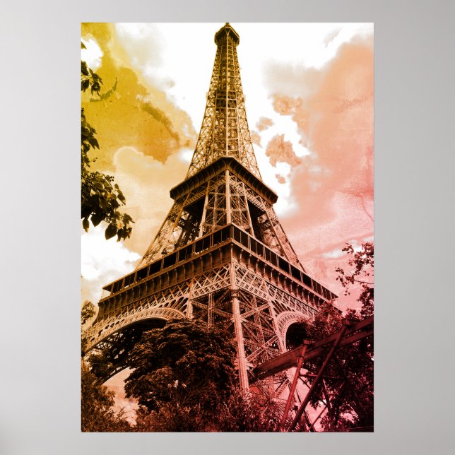 Eiffel Torn i Kärlek City Paris Autumn Färg Poster (Framsidan)