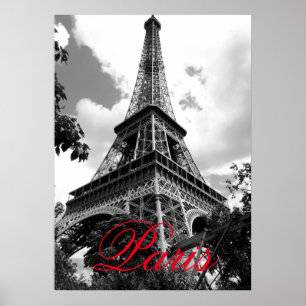Eiffel Torn i Kärlek City Paris Black & White Red Poster