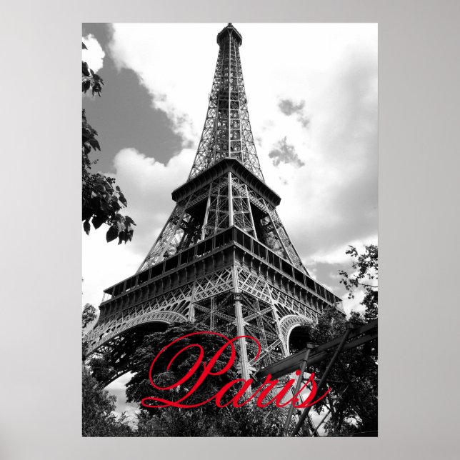 Eiffel Torn i Kärlek City Paris Black & White Red Poster (Framsidan)